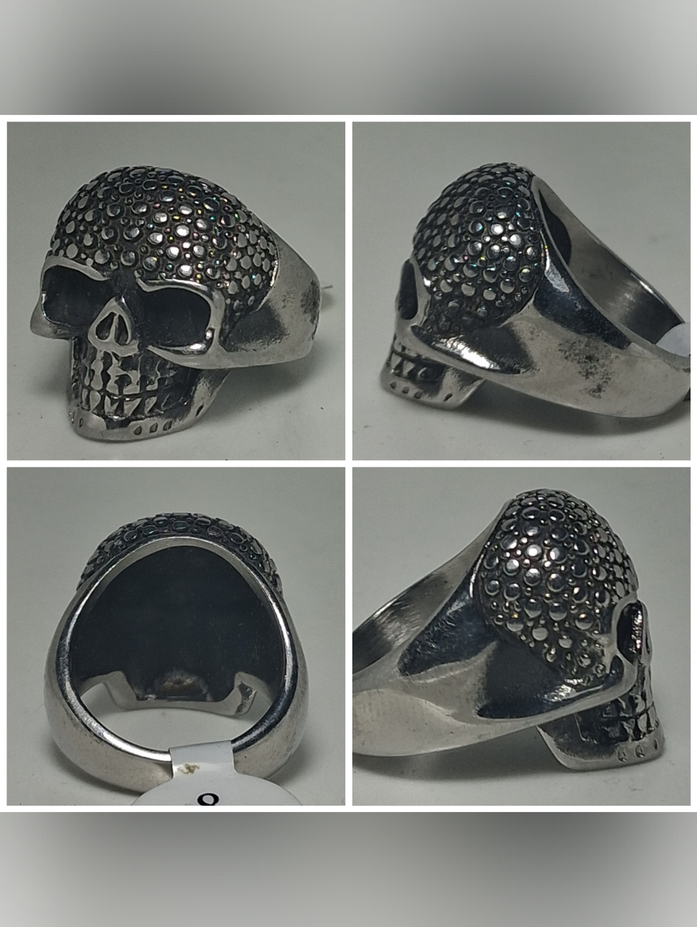 Men's Silver Skull Ring with Pave Crystal Top